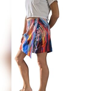 Paris Valtadoros Abstract Colorful Vibrant Ruched Athleisure Casual Skort Size S